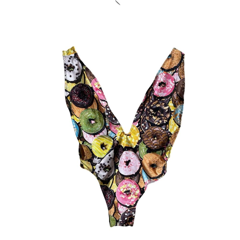 Ravish Sands Donuts One Piece Custom Bikini Plunge Neckline Womans Medium